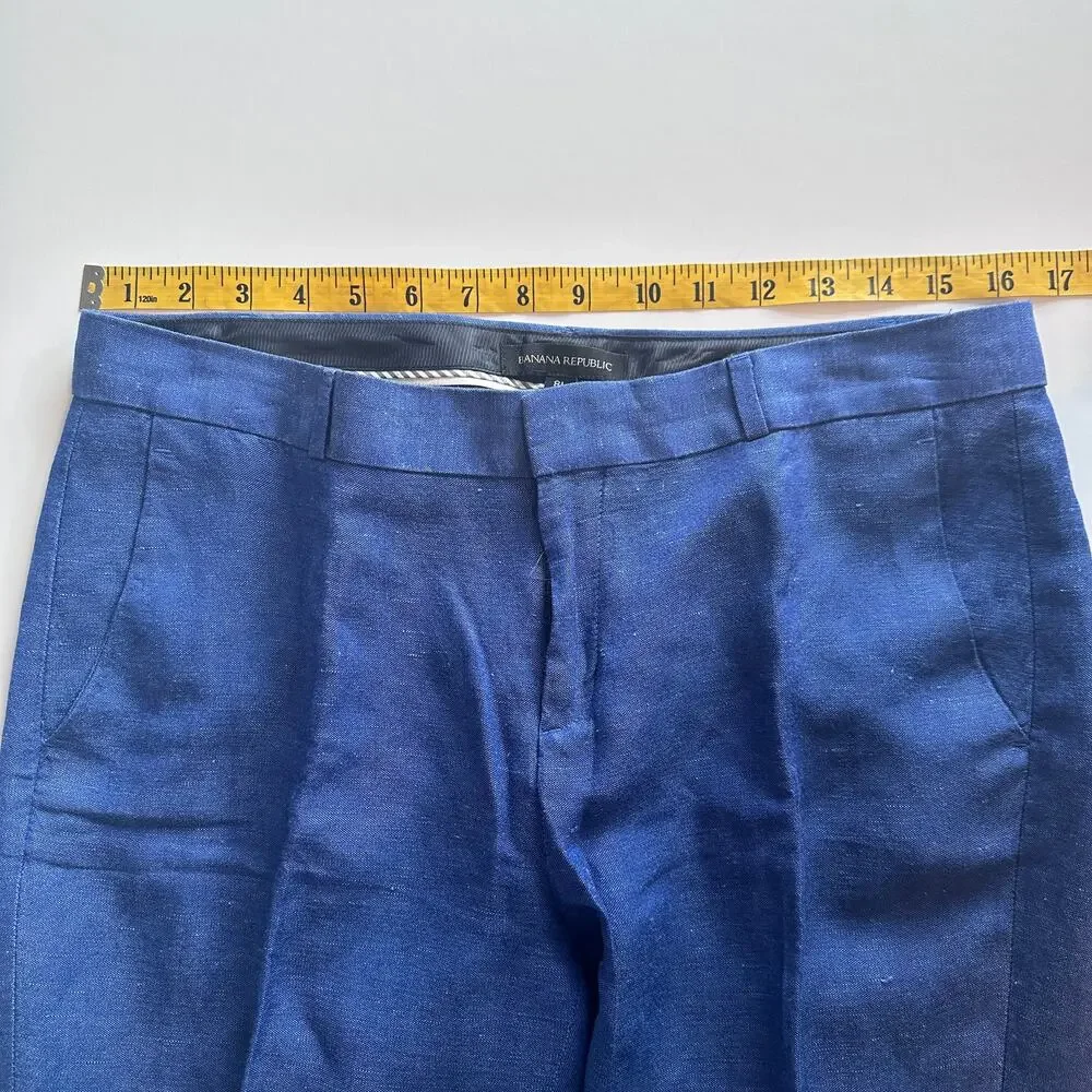 Banana Republic Avery Pants Womens Sz 8L Blue Linen Blend Trousers 8 Long Tall